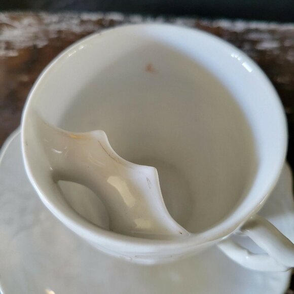 Antique Mustache Cup and Saucer "Remember Me" Flowers, Germany Mustache Mug - Picture 8 of 10
